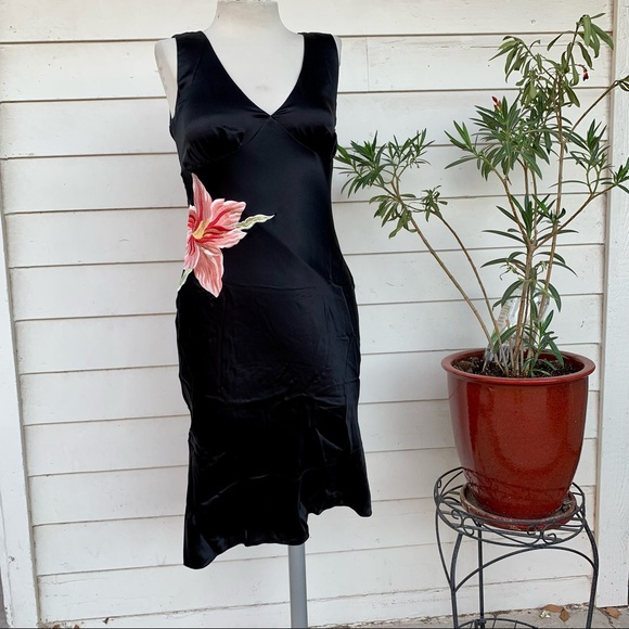 Vintage Betsey Johnson 90 2000 y2k silk floral midi wiggle dress sexy embroidere - Picture 2 of 6
